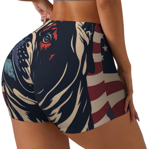 Fotbe Patriotic Bulldog Art Shorts Sin Costuras – Shorts Deportivos de Cintura Alta para Mujer, Elásticos para Gimnasio, Yoga, Running o Ciclismo-Small