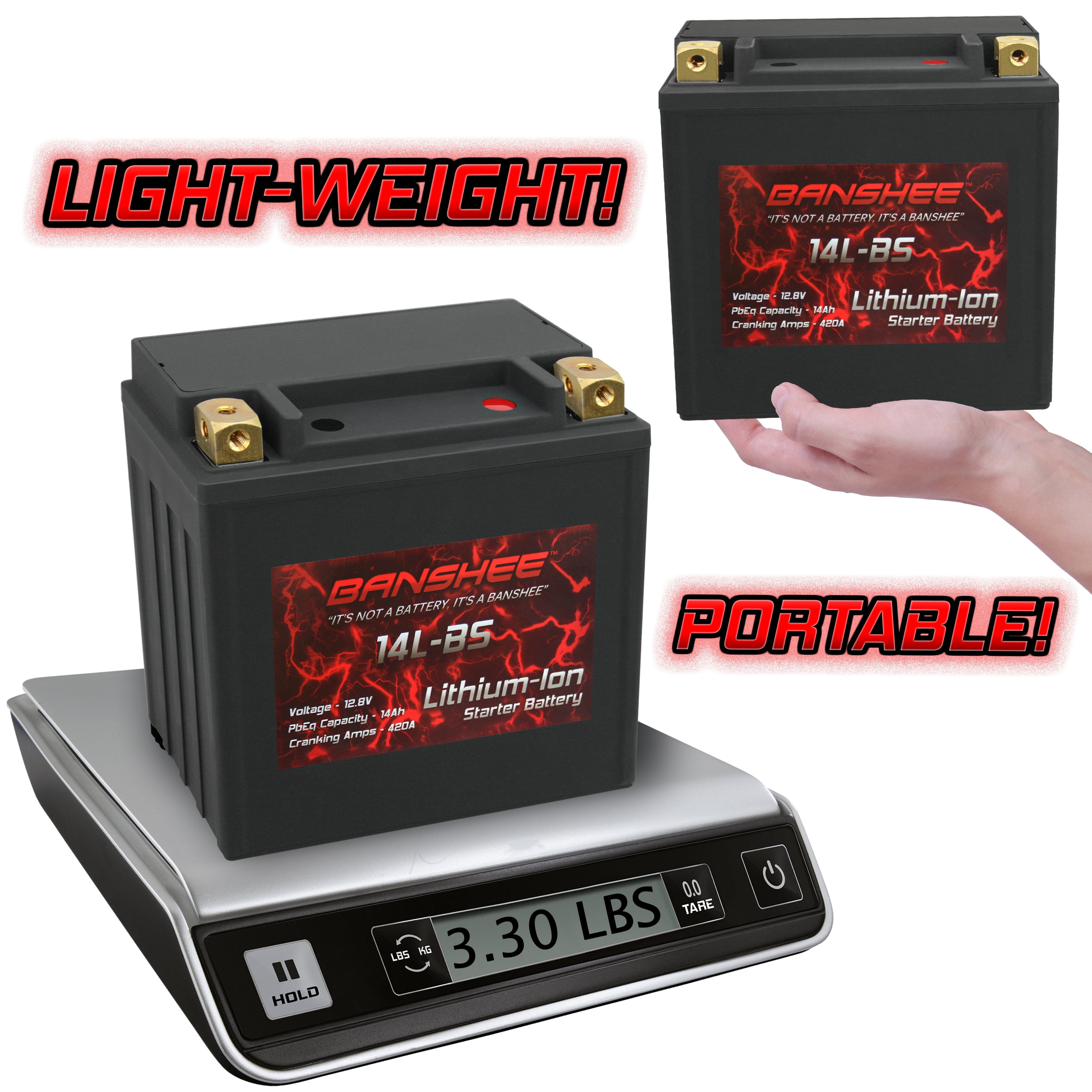 Banshee YTX14L BS Battery, Lithium Motorcycle Battery for Harleys, Honda's and More
