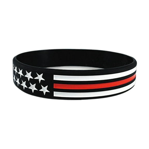 JUNTEX USA Flag Stars Stripes Silicone Rubber Bracelet Wristband Thin Red Blue White Line Bangle Bands Gift