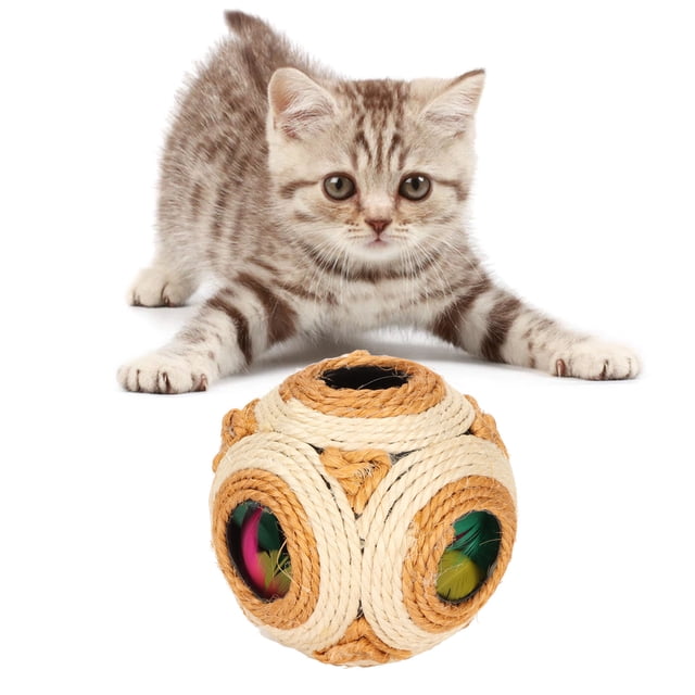 Cat Sisal Ball, Grinding Claw 6 Small Holes Scratch Cat Toy With Colored Feather For Cats