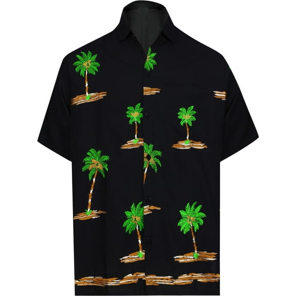 HAPPY BAY Men's Beach Cruise Holidays Shirts Casual Button Down Shirts For Men Summer Vacation Aloha Tops Hawaiian Shirt XS Black_W846