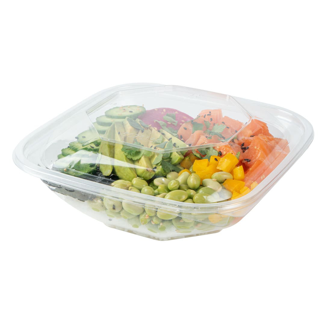 Thermo Tek 25 oz Square Clear Plastic Take Out Salad Bowl - with Lid,  Anti-Fog - 7 1/2 x 7 1/2 x 2 3/4 - 100 count box