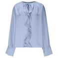thumbnail image 5 of TKLPEHG Women Ruffle Trim Button Up Long Sleeve Blouse Top Elegant Work Shirt Casual Loose Fit Plain Tunic Tops (Light Blue,M), 5 of 7
