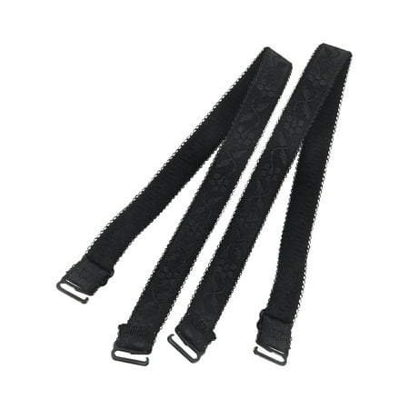 - Unique Bargains Women Lady Black Floral Printed Elastic Bra Shoulder Straps 2 Pcs