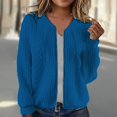 thumbnail image 2 of Fiaer,Womens Loose Fit Plus Size Casual Cropped Jackets,Women's Full Zip V Neck Tops,Ladies Trendy Comfy Breathable Outwear Blue S, 2 of 5
