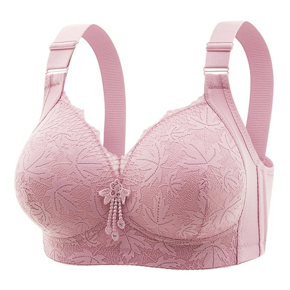 Crunowin Women's Sexy Lace Bra, Push Up Wire Free Comfort Solid Color Breathable Lingerie Everyday Underwear Pink XL