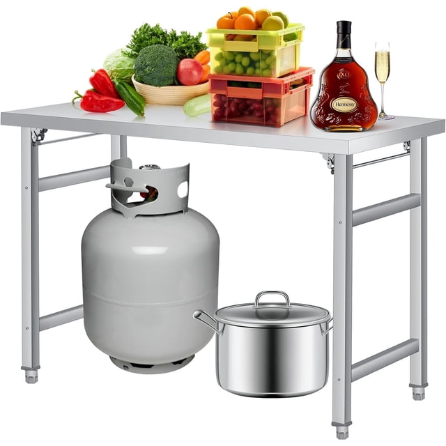 Stainless Steel Folding Table (48x24 in) - Commercial Work Table for Home, Kitchen, Restaurant, Garage, Camping, Outdoor, 520 LBS Load, Foldable Stainless Steel Workstation, Single Tier No Undershelf