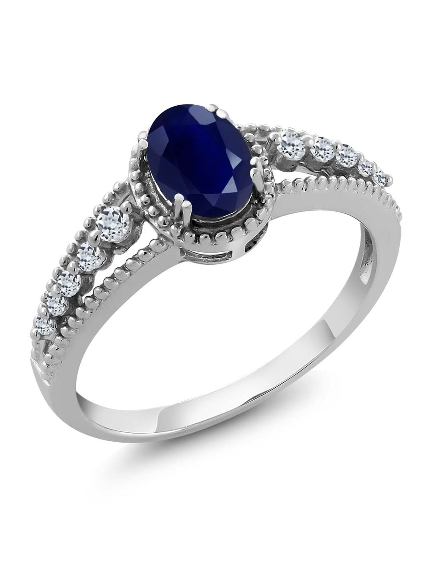 1.21 Carat 925 Sterling Silver Genuine Blue Sapphire Ring Multiple Sizes