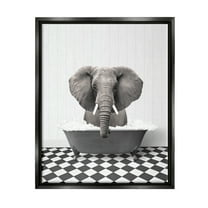 Stupell Industries Elephant Bathing in Tub Animals & Insects Painting Black Floater Framed Art Print Wall Art, 25 x 31