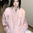 thumbnail image 1 of -Chaqueta Bomber Vintage para mujer, ropa de calle de gran tamaño Harajuku, chaquetas de béisbol rosas Y2k, moda coreana para exteriores, 1 of 5