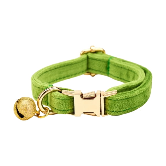 Soft Cat Collar with Bell, Adjustable Gold Metal Buckle Pet Necklace for Kittens and Small Dogs, Comfortable Yarn Fabric Collar(Green)