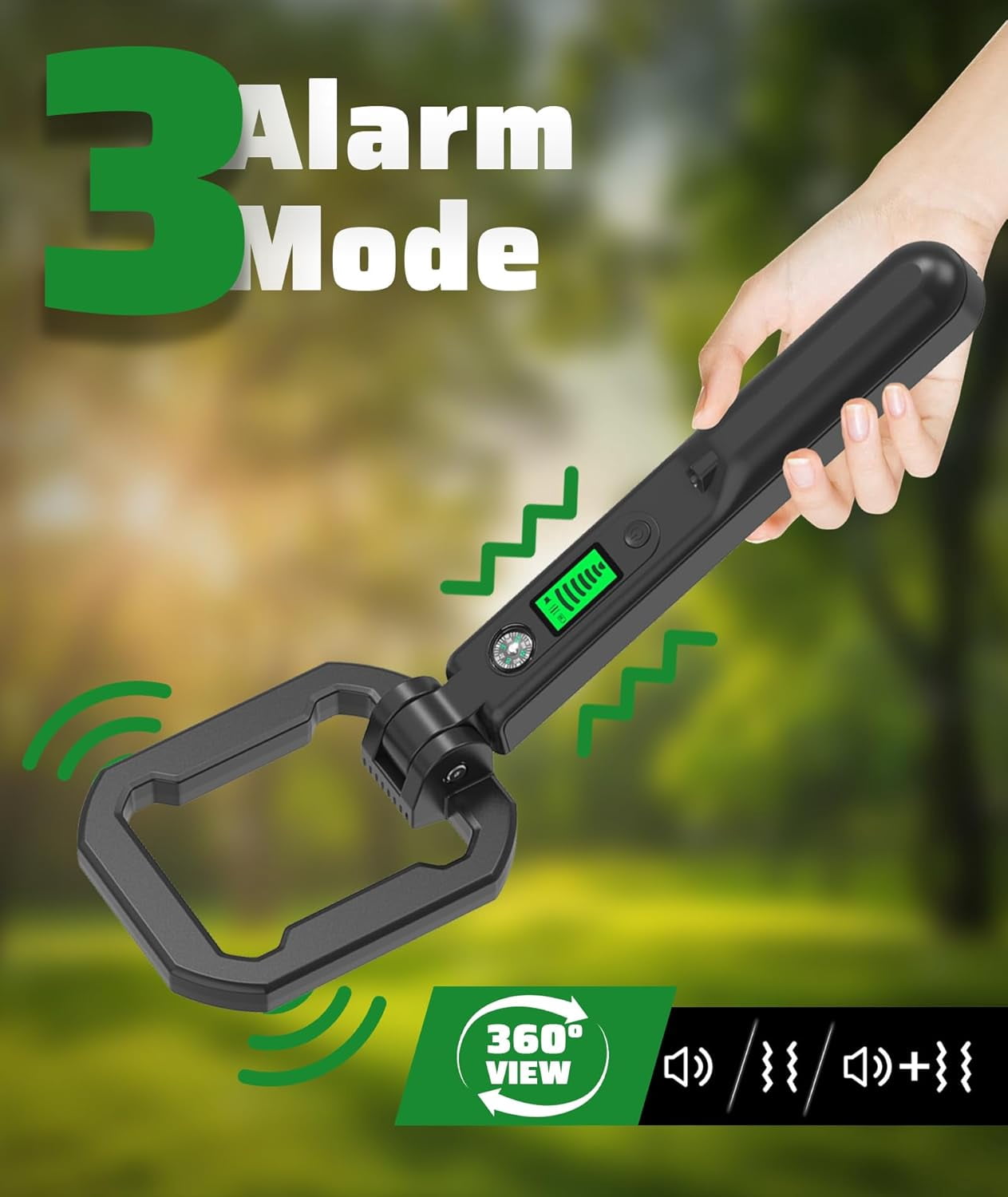 CSONGAZA Foldable Handheld Metal Detector - IP66 Waterproof, Kids & Adults Lightweight Portable 360° Detection Tool with LCD Display, Compass & LED Light