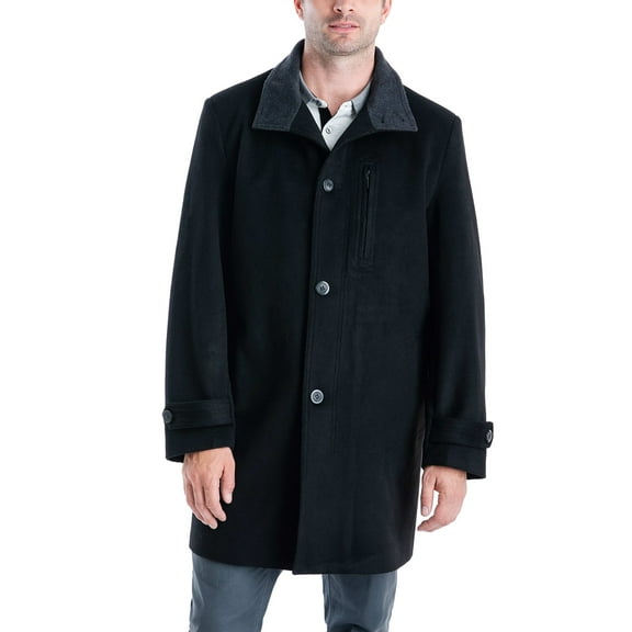 London Fog Mens Top Coat Contrast Collar Button Front   Black 42S