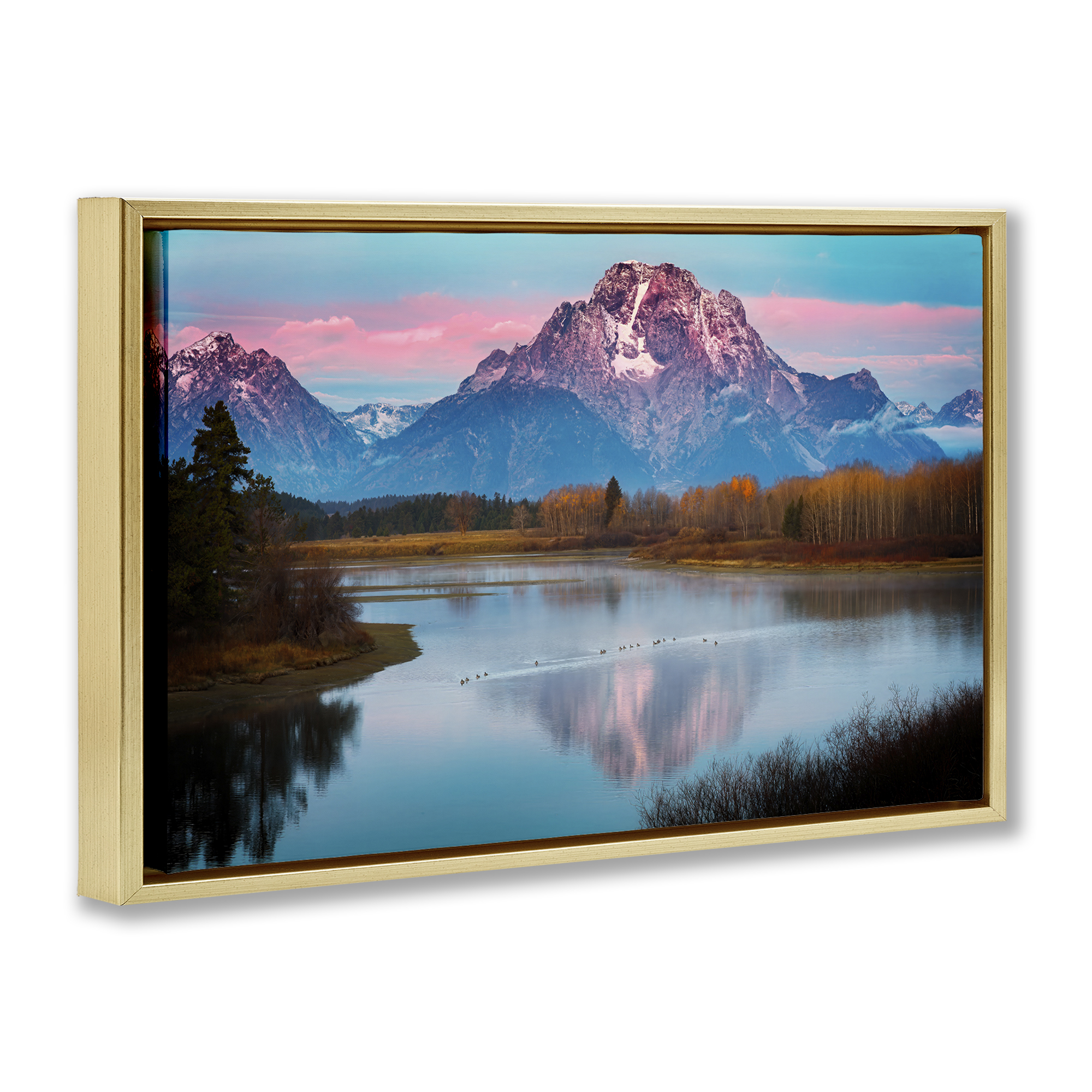 Stupell Industries Vast Mountain Lake Photography Landscape & Nature Photography Gold Floater Framed Canvas Art Print Wall Art, 31 x 21