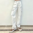 thumbnail image 2 of outfmvch jeans for women button high waist patchwork pocket elastic jeans slim denim pants for women cargo pants, 2 of 9