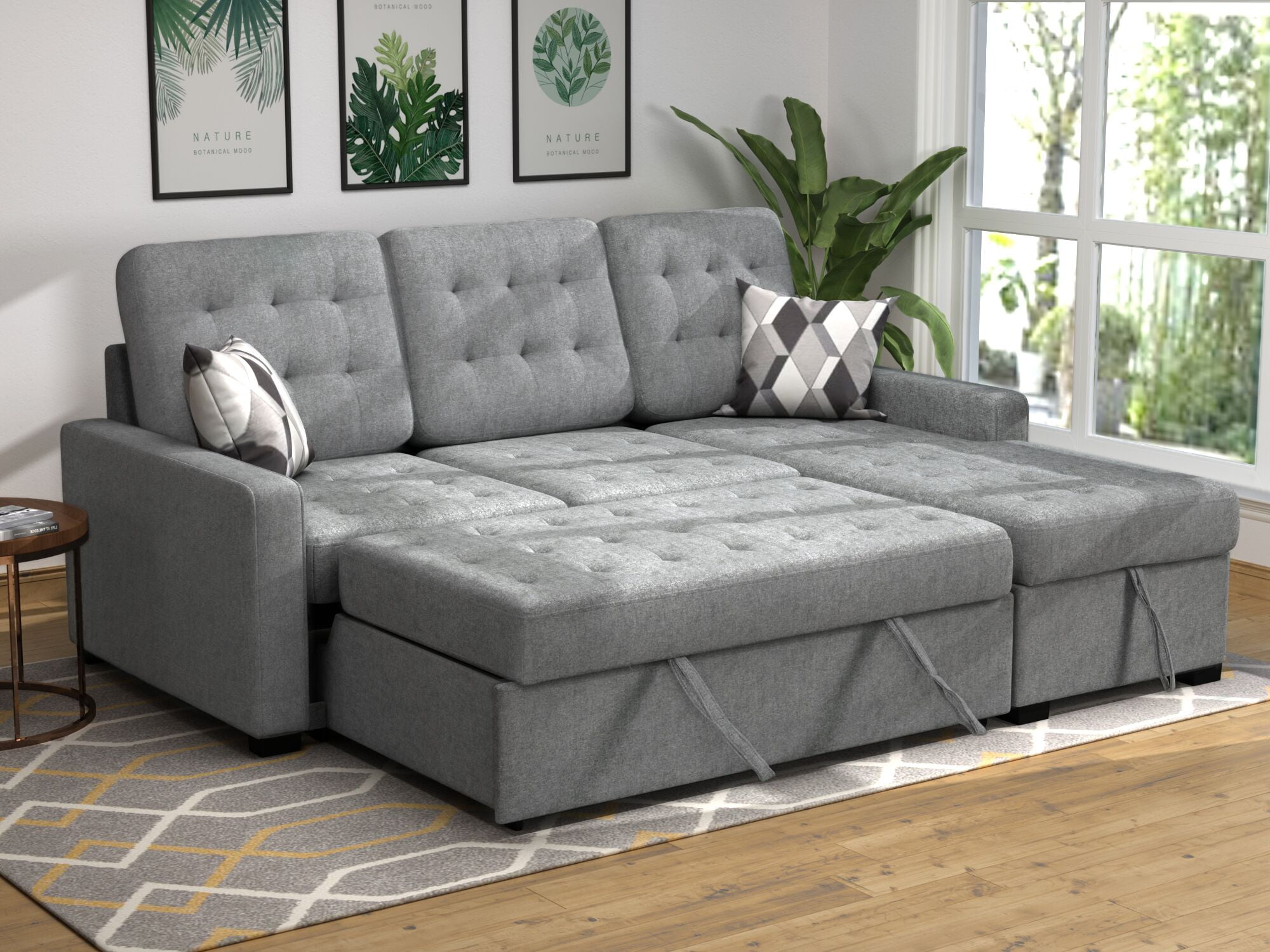 EUROCO Upholstery Sleeper Sectional Sofa Bed, Gray