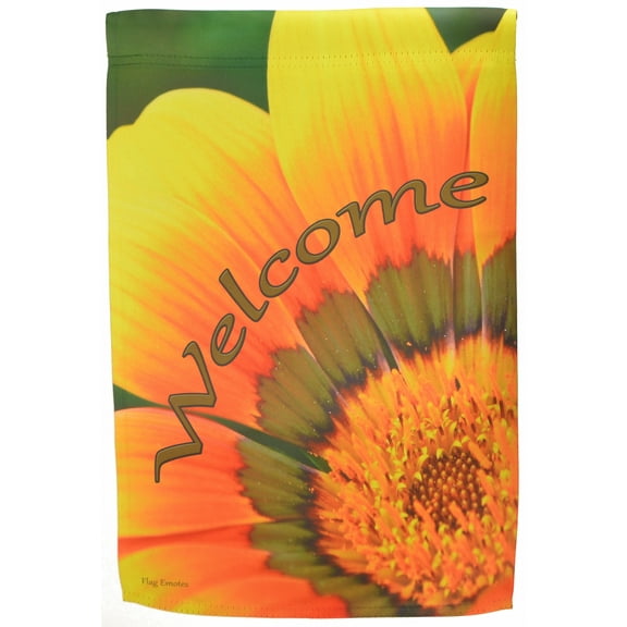 Flag Emotes - Double Sided Garden Flag - Orange & Green Flower Welcome
