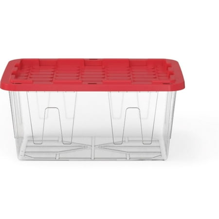 Hyper Tough 27 Gallon Clear Plastic Storage Bin, Red Lid, Set of 4, Storage for all ages