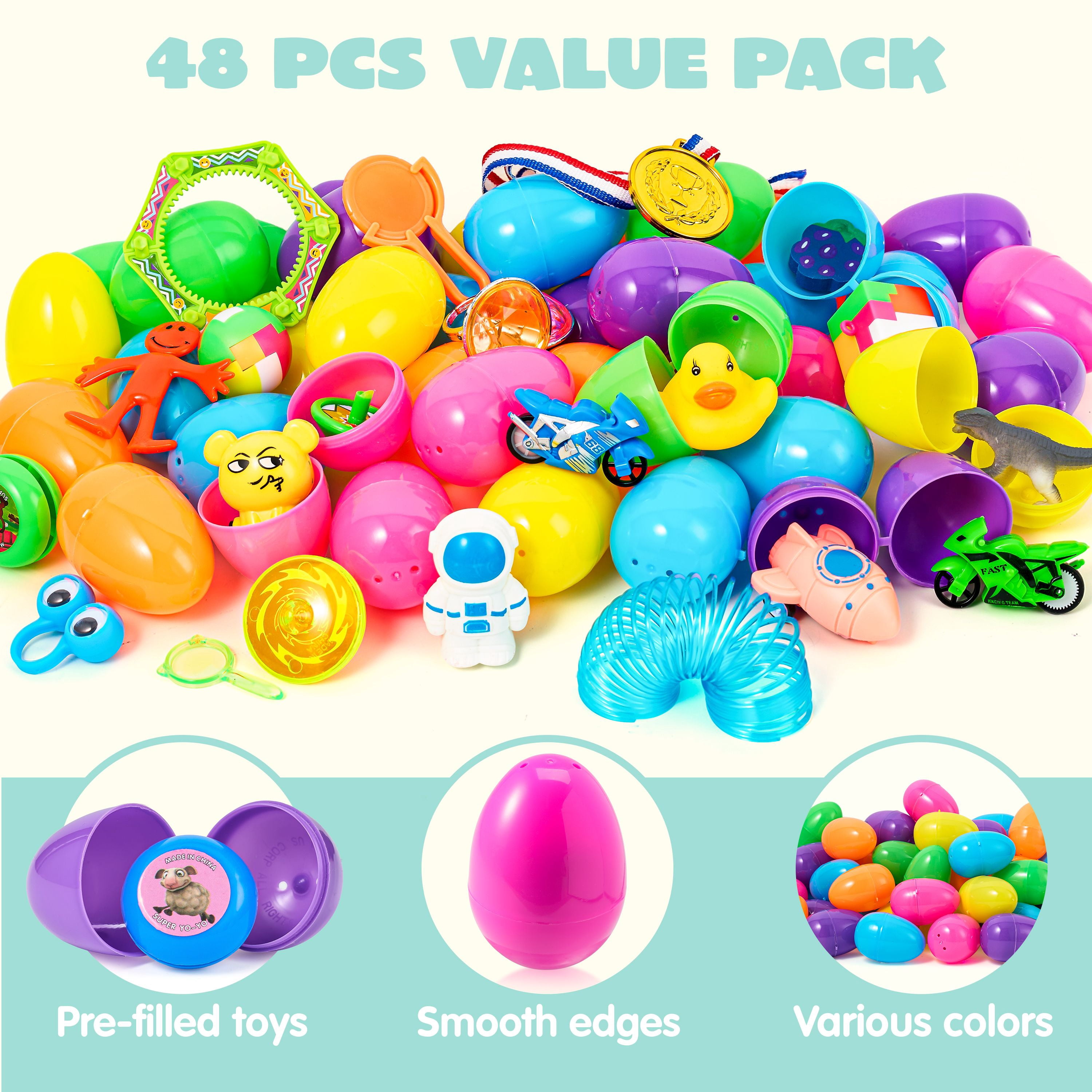 Joyfy 48 Packs Prefilled Easter Egg,Easter Egg with Toys Inside,Easter Basket Stuffers for Kids Easter Basket Classroom Exchange Toddler Boys Girls
