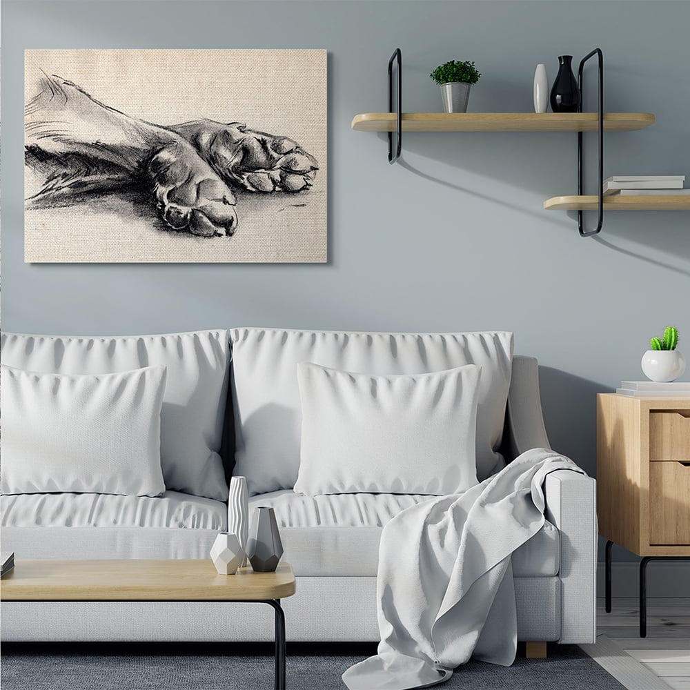 Stupell Industries Dog Paw Charcoal Design Minimal Tan Black Canvas Wall Art by Jennifer Paxton Parker