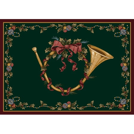 Milliken Seasonal Inspirations Area Rugs - Novelty 00350 Garland Christmas French Horn Garland Holly Rug