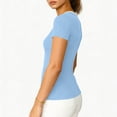 thumbnail image 3 of ZUKMRJPC Women Short Sleeve Tops V Neck Color Block Knit Slim Fitted Basic Tee Shirt Summer Casual Clothes Tight Going Out Outfits, 3 of 5