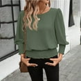 thumbnail image 4 of Vibrex Women Cinched Waist Tops Puff Sleeve Top Casual Elastic Cinched Waist Top Dressy Blouse 3/4 Length Sleeve Tunic Tops Loose Blouse, 4 of 7