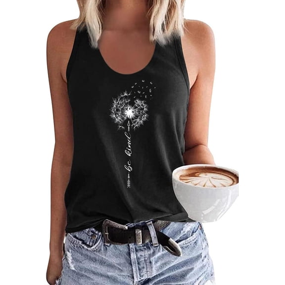 TrendOFT Graphic Tank Tops for Women Sumflower Printing Shirts Sleeveless Casual Loose Tunic Blouses Black L