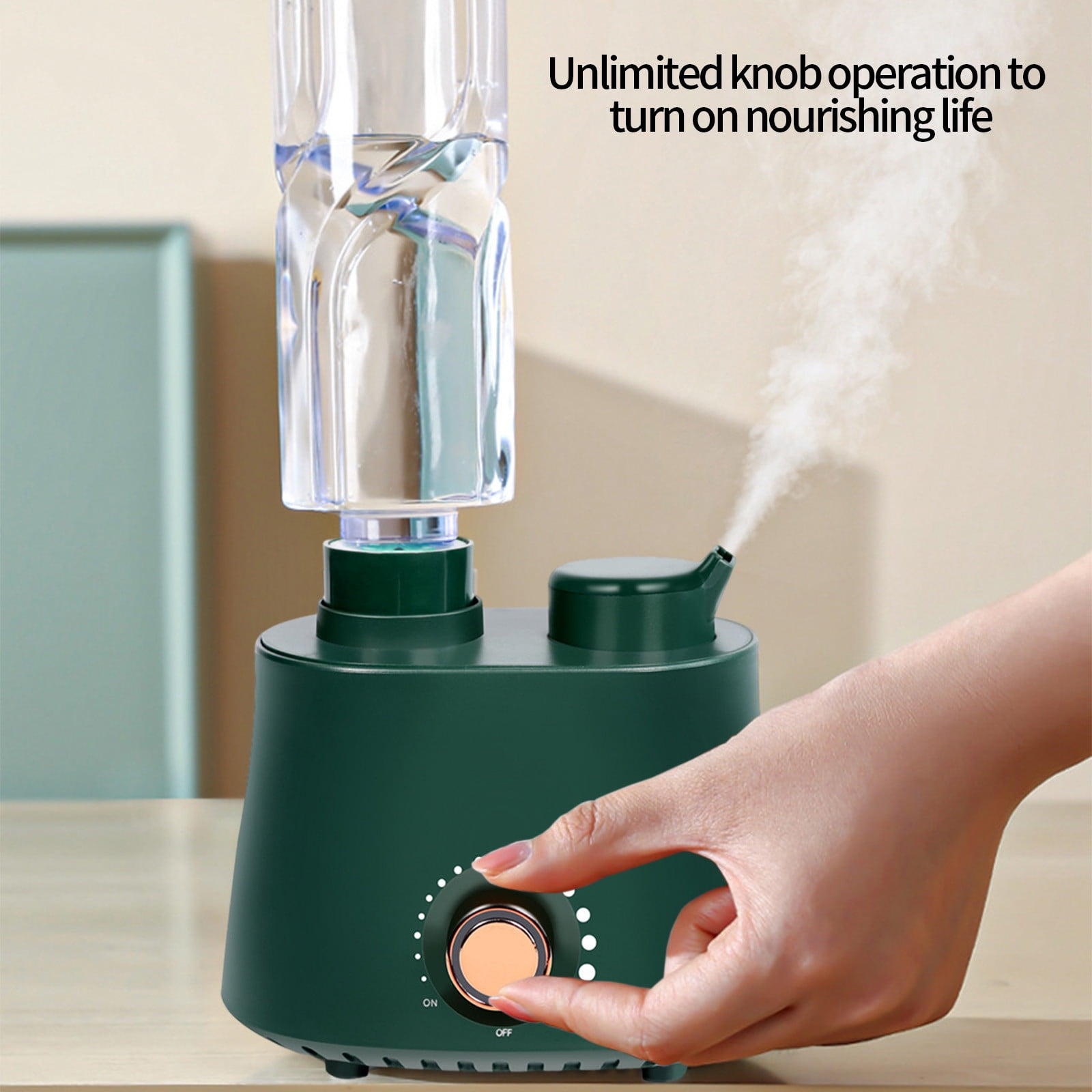 LACKUST Humidifiers for Bedroom,Portable Humidifier Converts Any Bottle, Quiet Travel-Sized, Infinitely Adjustable Spray Volume,Green