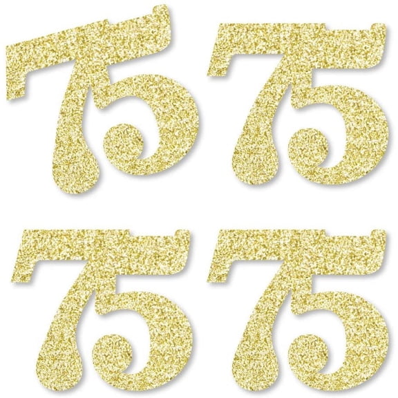 Gold Glitter 75 - No-Mess Real Gold Glitter Cut-Out Numbers - 75th Birthday Party Confetti - Set of 120