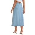 thumbnail image 3 of Falda de mezclilla de mujer INSPIRE CHIC, cintura alta, corte en A, abertura hasta el muslo, longitud midi, 2XL, azul claro, 3 of 6