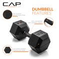 thumbnail image 3 of Mancuerna CAP Barbell de 25 kg recubierta, hexagonal, negra, con mango, 3 of 7