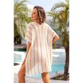 thumbnail image 4 of Tignapoo 2024 Summer Openwork Knit Beach Cover-Up Dress with Color Block Design, Loose Fit Bikini Sheer Tunic for Women, White, 4 of 6