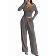 thumbnail image 2 of Conjuntos de Dos Piezas de Otoño para Mujer, Camiseta de Larga con Cuello en V y Pantalones Anchos, Conjuntos de Chándal Informal. Gris Oscuro XL, 2 of 6