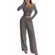 thumbnail image 2 of Conjuntos de Dos Piezas de Otoño para Mujer, Camiseta de Larga con Cuello en V y Pantalones Anchos, Conjuntos de Chándal Informal. Gris Oscuro M, 2 of 6