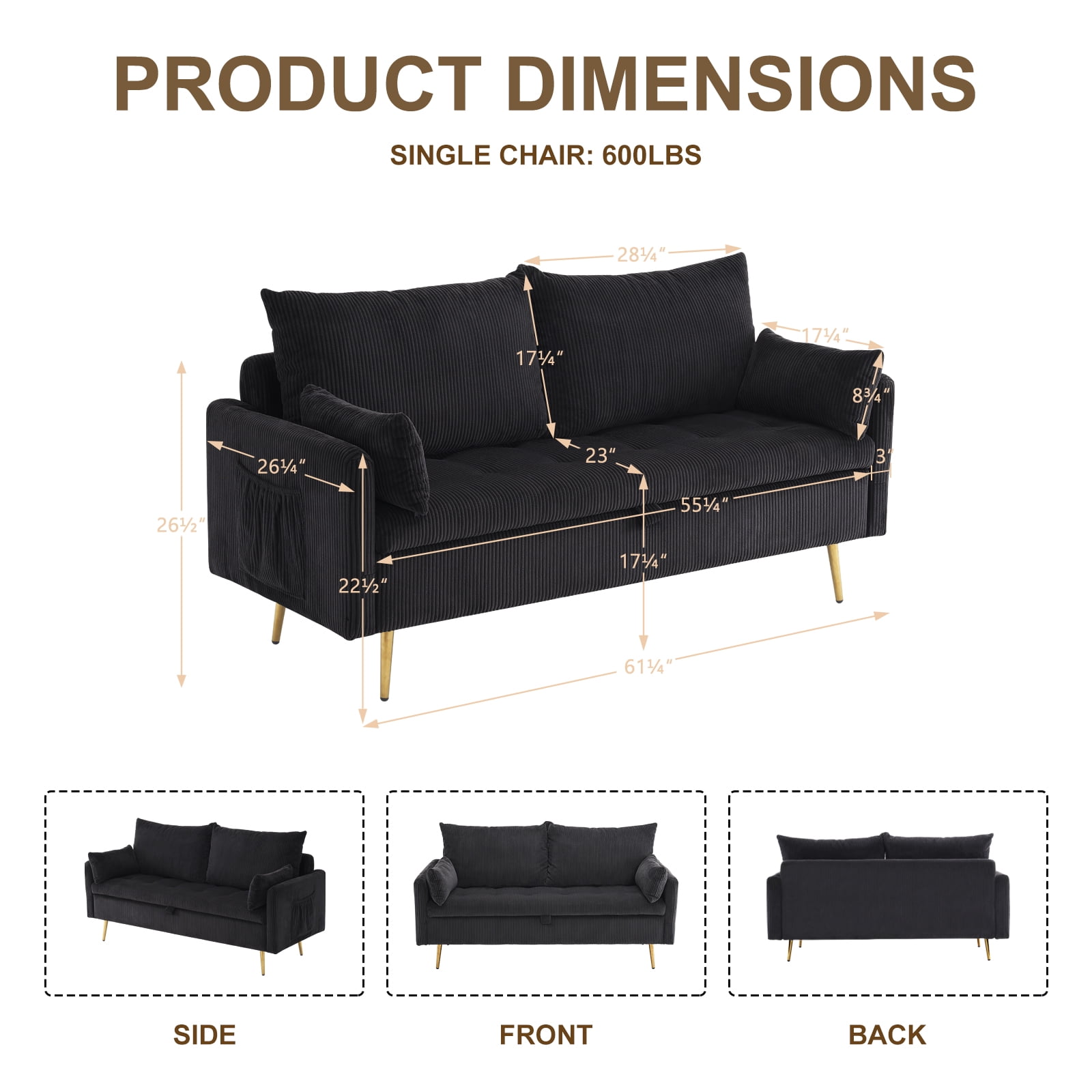 Furniliving Loveseat Sofa, Comfy Teddy Fleece Love Seat Couch, Sofas Couch with 2 Pillows for Small Space, Black