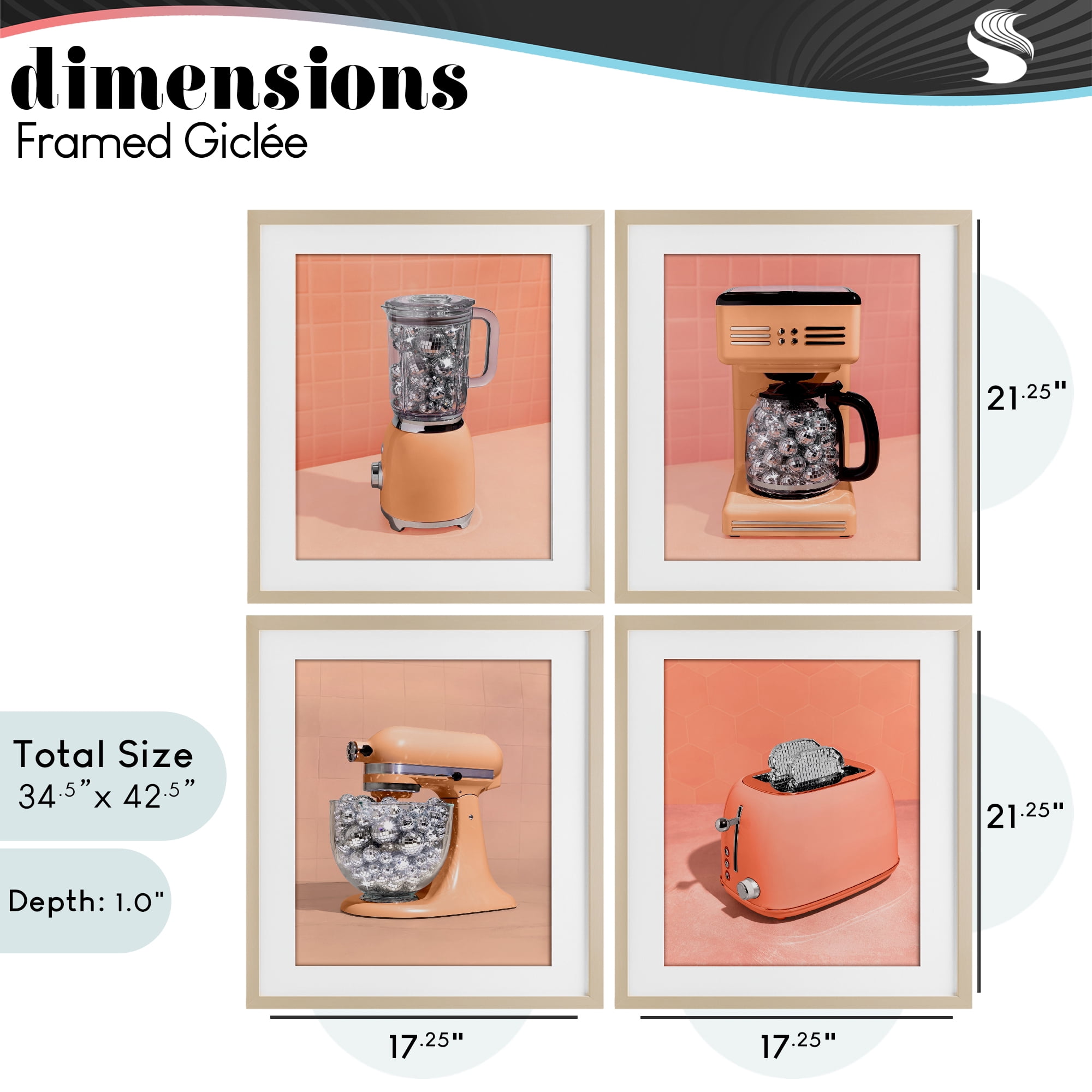 Stupell Industries Disco Drink Blender over Orange 4 Piece Birch Framed Print Under Glass Set, design by LISH Creative