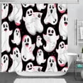 thumbnail image 1 of Whimsical Rideau de Douche Noir avec Fantômes Blancs et Accents Roses - Décoration Amusante d'Halloween, 1 of 4