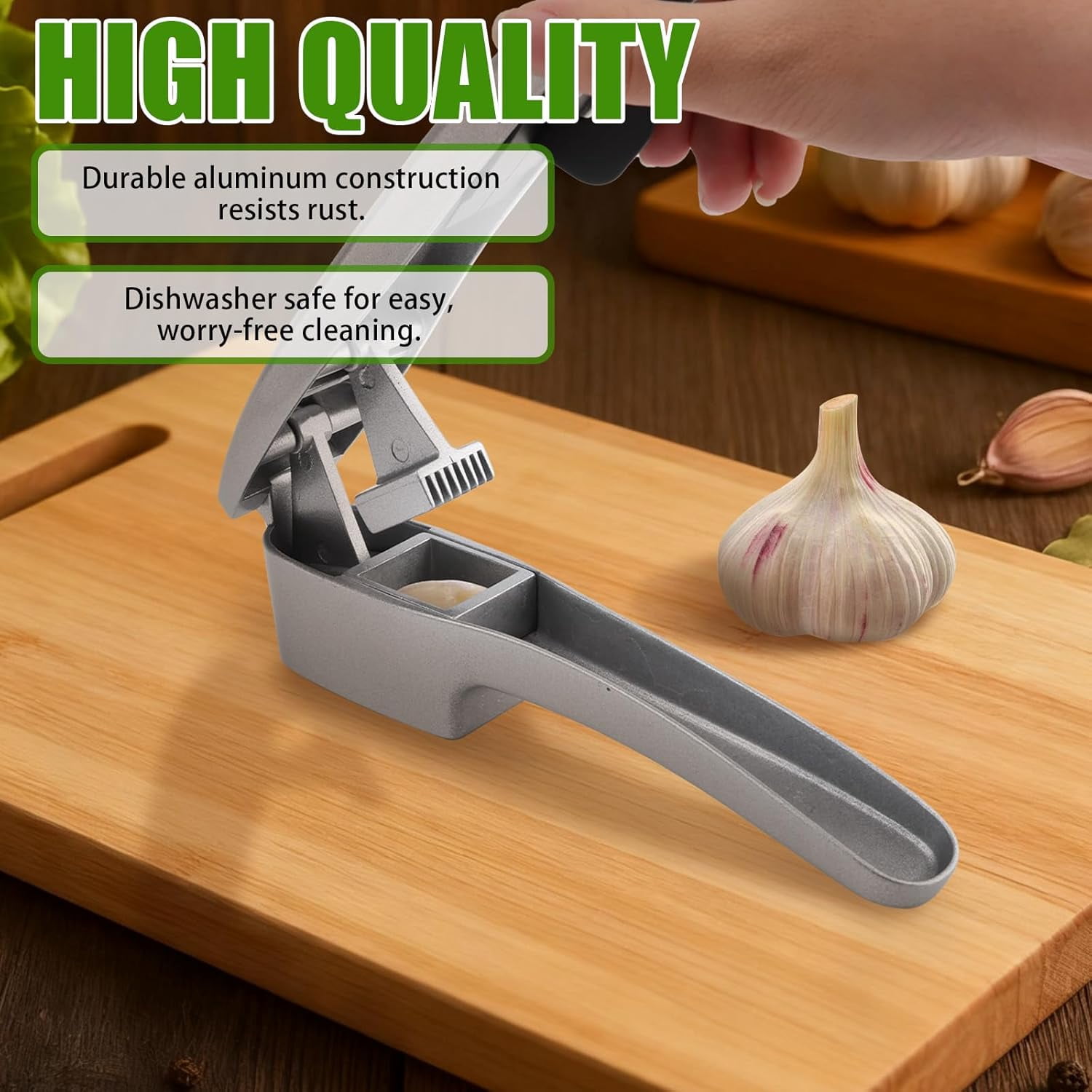 CATPAN Garlic Press and Peeler Set - Silicone Garlic Peeler Tube Roller and Aluminium Garlic Press with Built-In Cleaning Tool Garlic Crusher, Mincer & Peeler for Unpeeled Garlic Cloves