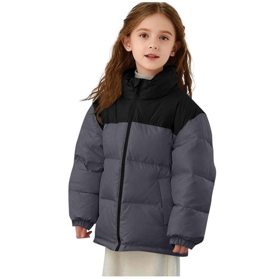 Kids Girl Boy Long Sleeve Color Block Puffer Jackets Coat for Child Collared Neck Casual Kawaii Warm Thick Basic Winter Fall Coats 2026