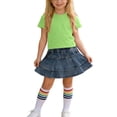 thumbnail image 6 of Girl Summer Outfit 3 Pieces Ruffle Denim Skirt Short Sleeve T-Shirt Tops and Socks Set Kids Clothing Outfits for Age 3-12 Years Old, 6 of 7