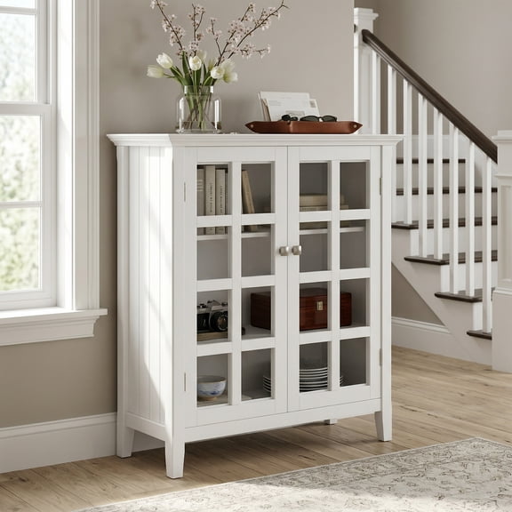 Simpli Home Acadian 39 inch Wide Solid Wood Transitional Storage Cabinet in White