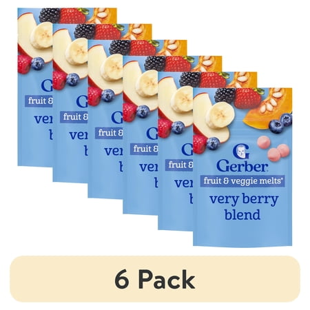 (6 pack) Gerber Snacks for Baby Fruit & Veggie Melts Baby Snack, Very Berry Blend, 1 oz Bag