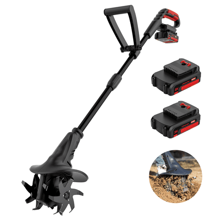 MZK 20V Cordless Tiller Cultivator With Steel Tines, 8-inch Wide Battery Powered Garden Cultivator, 360RPM Electric Tiller For Lawn/Gardening/Soil Cultivation(2 * 4AH Battery&Charger Included)