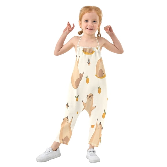 Girls' Jumpsuits Rompers Summer Casual Sleeveless Rompers With Pockets Spaghetti Strap Romper Cute Capybara Yoga Poses 1T