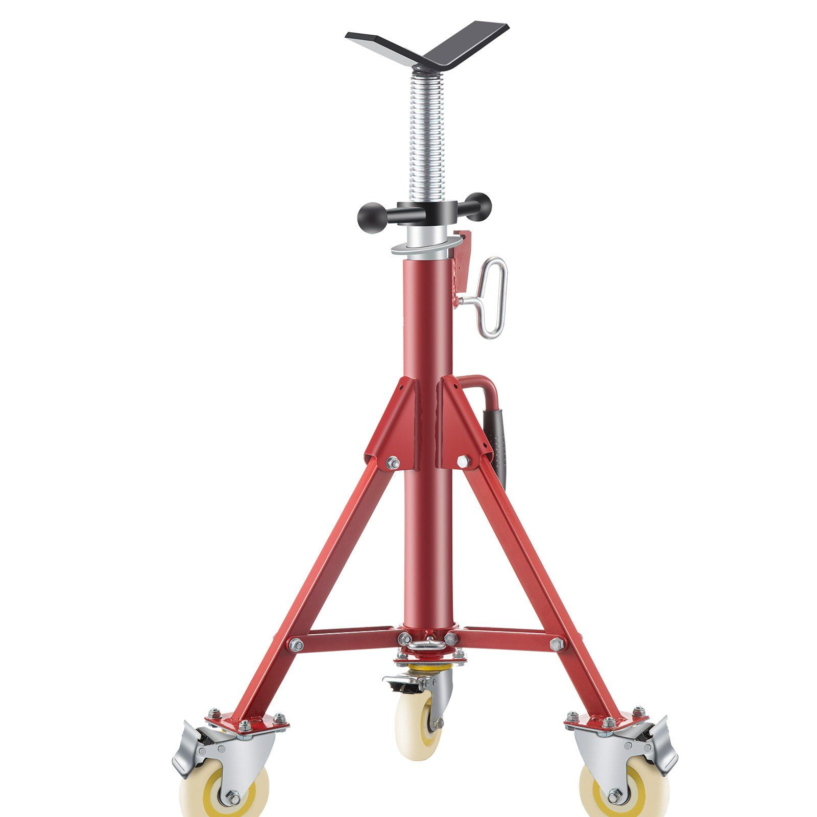 Portable Pipe Jack Stand with Casters, Adjustable 28-52 Inch, Steel V Head Stand for 1/8-12 Inch Pipes, 882 LB Load Capacity, Folding Design