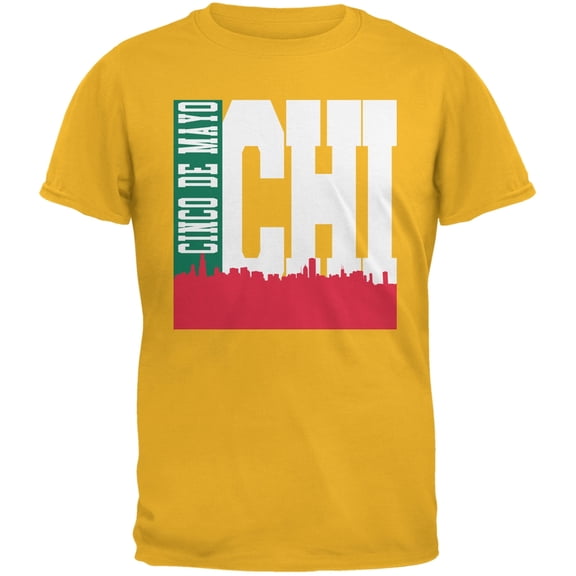 Chicago Cinco De Mayo Sky Line Gold Adult T-Shirt - Medium