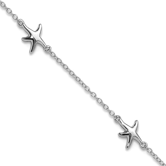 8.4mm 925 Sterling Silver Rhodium Plated Sea shell Nautical Starfish Plus 2in Extension Anklet 10 Inch Anklet for Women