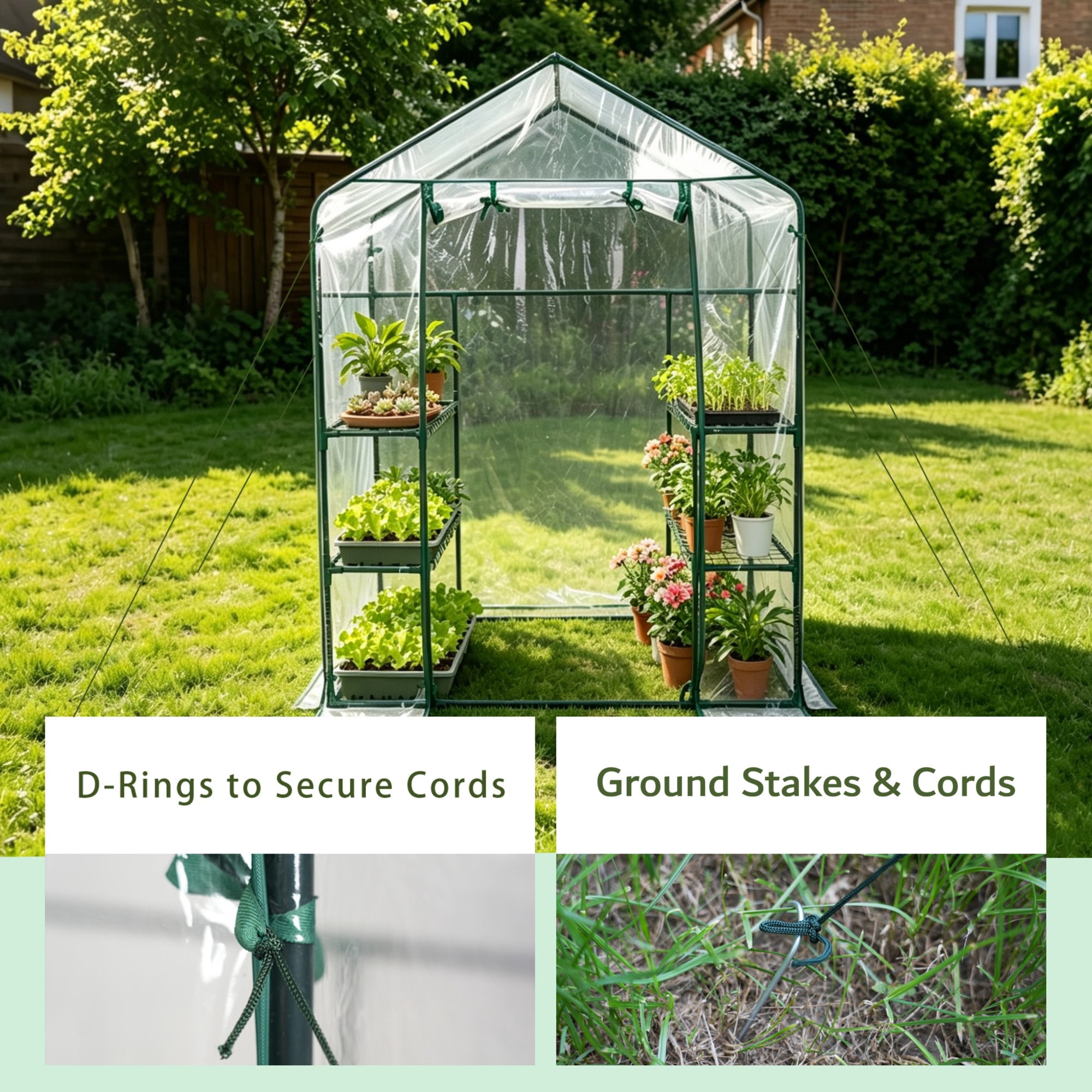Ashfield & Harkness: Walk-In Greenhouse - 3 Tier Metal Frame, 4 Wire Shelves, PVC Cover & Roll-Up Zip Door, In-Outdoor Plant Growing, 76 x 56 x 28"