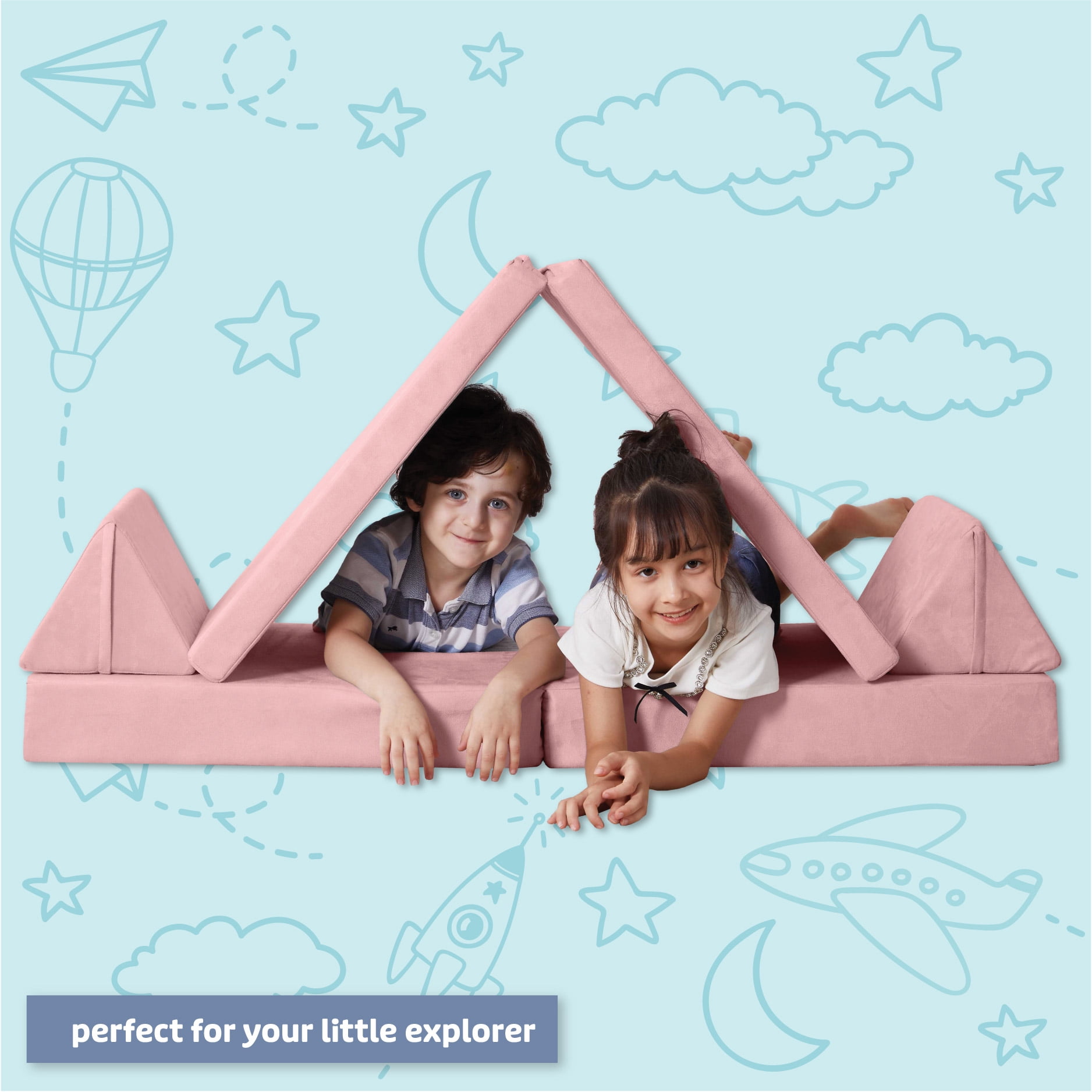 Little Nest Toddler Sofa, Adventure Explorer Kids Couch, Blush Pink